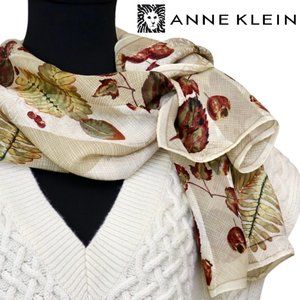 VINTAGE Anne Klein Autumn Leaves Fall Burnout Silk Long Oblong Scarf 15" x 55"
